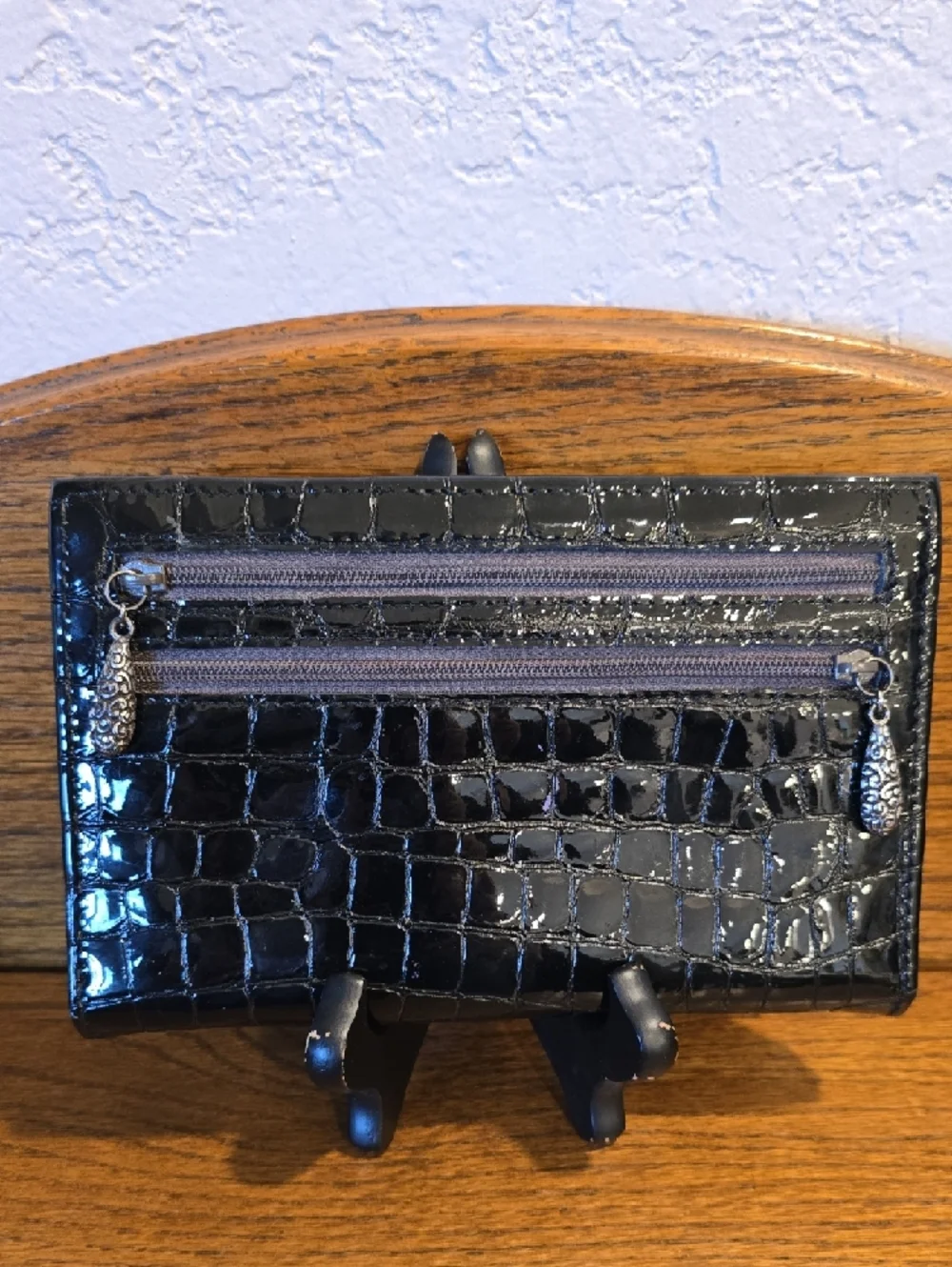 Brighton Black Croc-Embossed Patent Leather Wallet